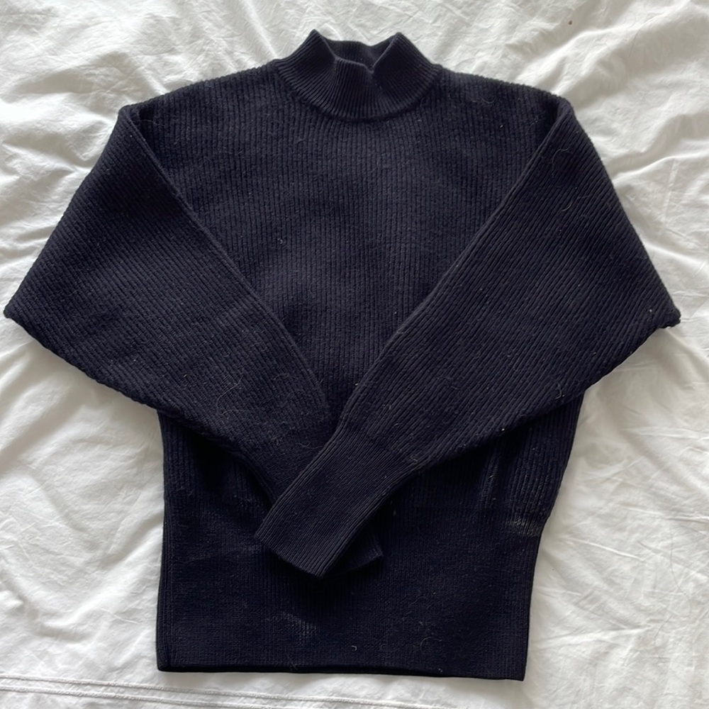 Zara 100% wool knit navy sweater
